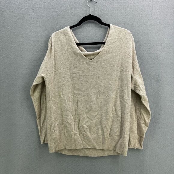 Fate Womens Beige Wool Blend Oversized V-Neck Pullover Sweater Large - Picture 2 of 8